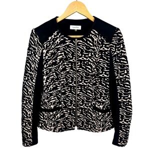 Calvin Klein Women's‎ Black Animal Print Zip Front Jacket Size S